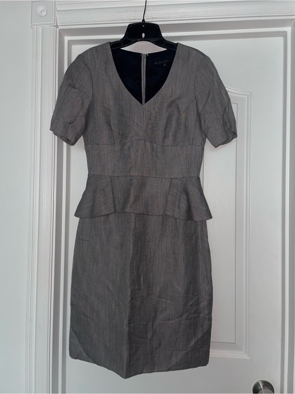 Antonio Melani Grey Peplum Sheath Dress Sz 4